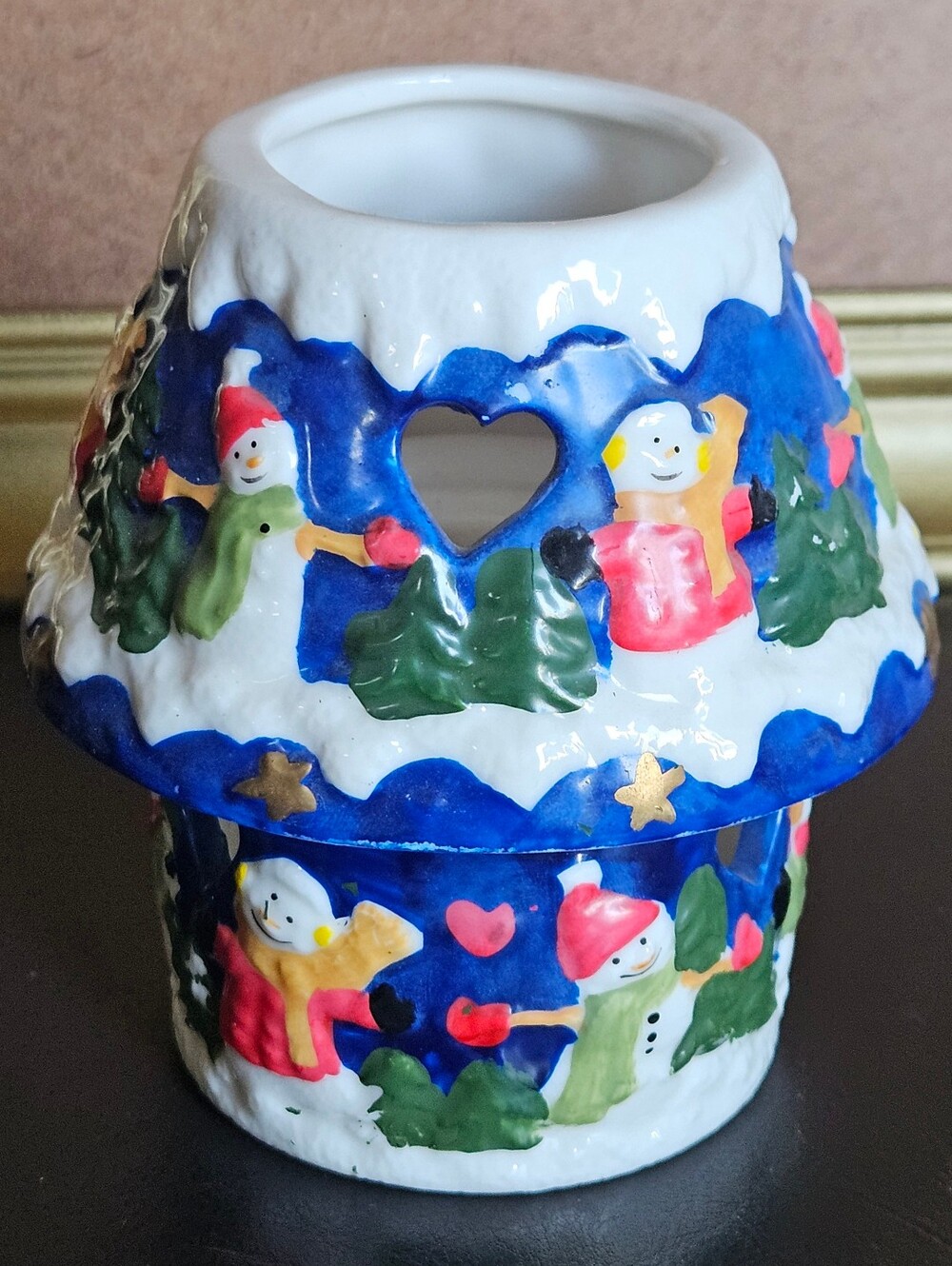 Old Country Gift Collection Hand-Painted Ceramic Snowman Mushroom Candle Holder